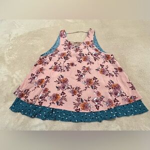 Love, Fire Pink and Blue Floral Layered Tank Top Sz XL